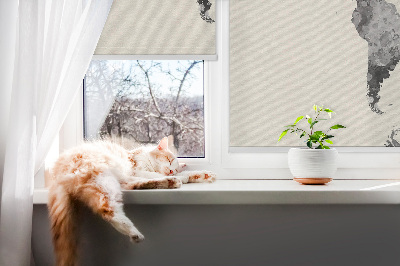 Fenster Rollo in schwarzem Farbton mit Kontinenten-Motiv