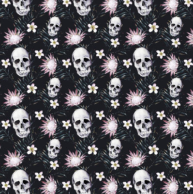 Verdunkelungsrollo mit einem Motiv aus einem Schädel zwischen Blumen