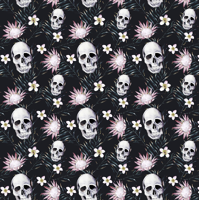 Verdunkelungsrollo mit einem Motiv aus einem Schädel zwischen Blumen