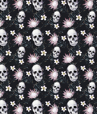 Verdunkelungsrollo mit einem Motiv aus einem Schädel zwischen Blumen