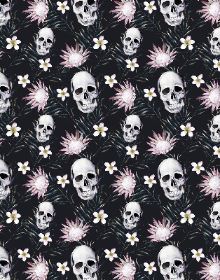 Verdunkelungsrollo mit einem Motiv aus einem Schädel zwischen Blumen