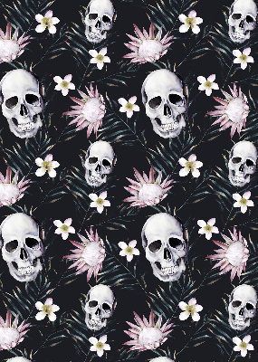 Verdunkelungsrollo mit einem Motiv aus einem Schädel zwischen Blumen