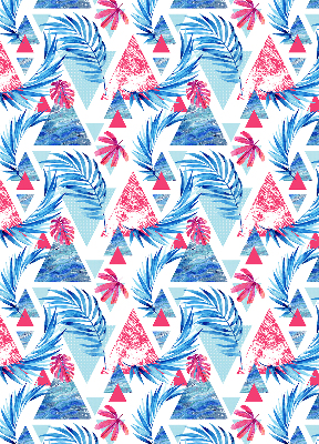 Rollo lichtundurchlässig mit muster aus blauen Blättern und Dreiecken