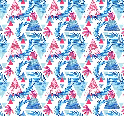 Rollo lichtundurchlässig mit muster aus blauen Blättern und Dreiecken
