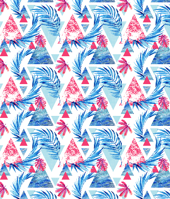 Rollo lichtundurchlässig mit muster aus blauen Blättern und Dreiecken
