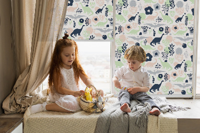 Fenster Rollo mit bunten Dinosauriermotiven