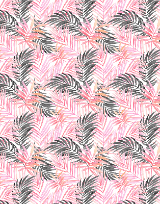 Rollo lichtundurchlässig mit rosa und schwarzen Blättern als Muster