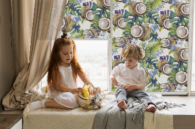Fenster Rollo mit Motiv von Kokosnüssen und ihren Blättern
