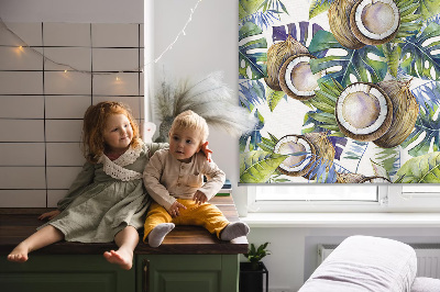 Fenster Rollo mit Motiv von Kokosnüssen und ihren Blättern