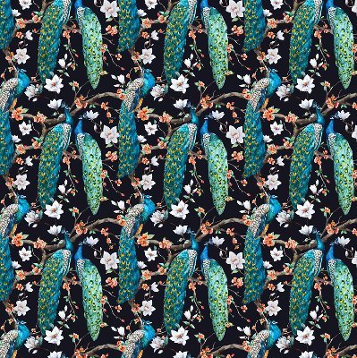 Verdunkelungsrollo mit Pfauen- und Blumenmotiv