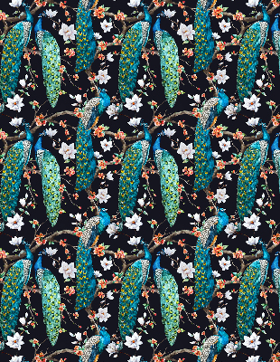 Verdunkelungsrollo mit Pfauen- und Blumenmotiv