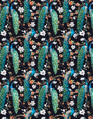 Verdunkelungsrollo mit Pfauen- und Blumenmotiv
