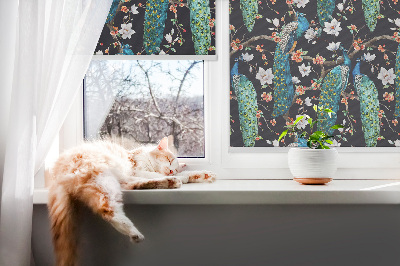 Verdunkelungsrollo mit Pfauen- und Blumenmotiv