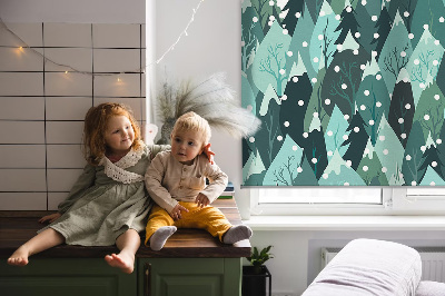 Rollo lichtundurchlässig mit Motiv Wald und fallender Schnee
