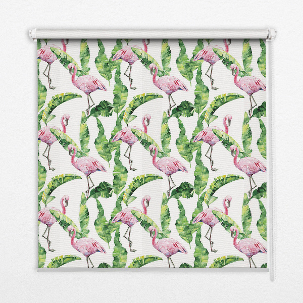 Rollo lichtundurchlässig mit einem Motiv aus Flamingos zwischen Blättern
