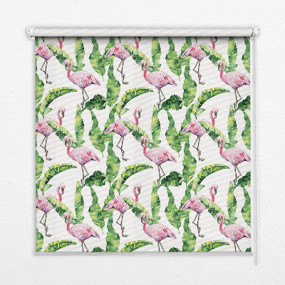 Rollo lichtundurchlässig mit einem Motiv aus Flamingos zwischen Blättern