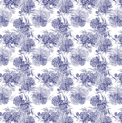 Rollo lichtundurchlässig mit blauem Blumenmuster