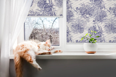 Rollo lichtundurchlässig mit blauem Blumenmuster