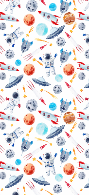 Fenster Rollo mit Motiven aus Raketen, Kosmonauten, Planeten und UFOs