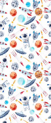 Fenster Rollo mit Motiven aus Raketen, Kosmonauten, Planeten und UFOs