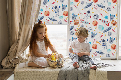 Fenster Rollo mit Motiven aus Raketen, Kosmonauten, Planeten und UFOs