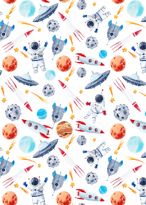 Fenster Rollo mit Motiven aus Raketen, Kosmonauten, Planeten und UFOs