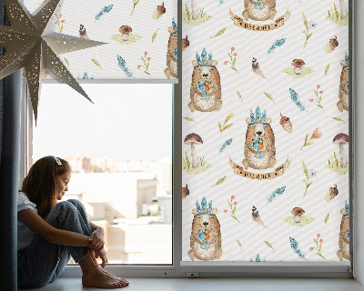 Fenster Rollo mit Motiv aus Teddybären und Pflanzen