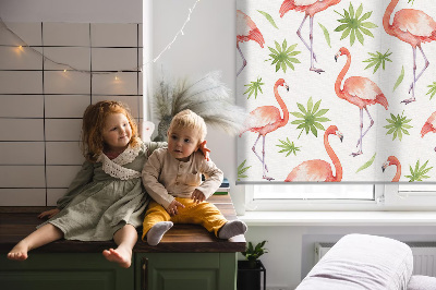 Rollo lichtundurchlässig mit Flamingo- und Blattmotiv