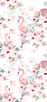 Verdunkelungsrollo mit Flamingos zwischen Blumen als Motiv
