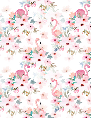 Verdunkelungsrollo mit Flamingos zwischen Blumen als Motiv