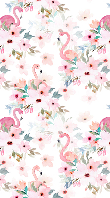 Verdunkelungsrollo mit Flamingos zwischen Blumen als Motiv