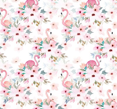 Verdunkelungsrollo mit Flamingos zwischen Blumen als Motiv