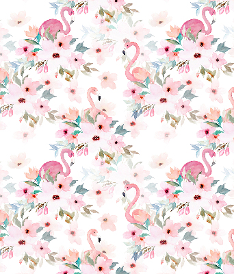 Verdunkelungsrollo mit Flamingos zwischen Blumen als Motiv