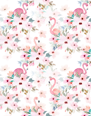 Verdunkelungsrollo mit Flamingos zwischen Blumen als Motiv