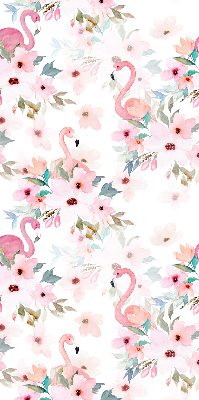Verdunkelungsrollo mit Flamingos zwischen Blumen als Motiv