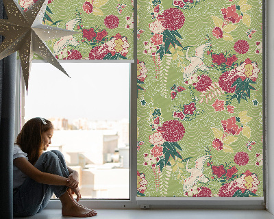 Fenster Rollo mit Motiv aus Reihern und Pflanzen