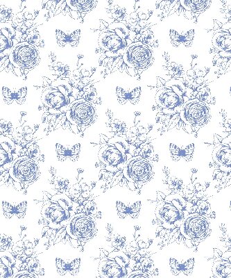 Verdunkelungsrollo mit blauem Blumen- und Schmetterlingsmuster