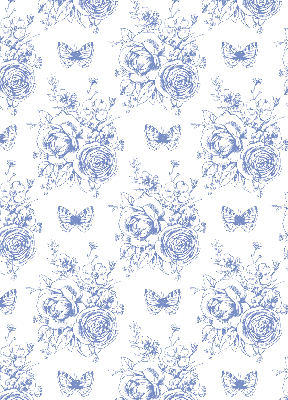 Verdunkelungsrollo mit blauem Blumen- und Schmetterlingsmuster