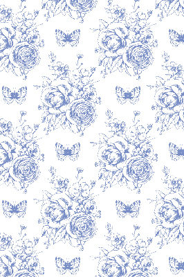 Verdunkelungsrollo mit blauem Blumen- und Schmetterlingsmuster