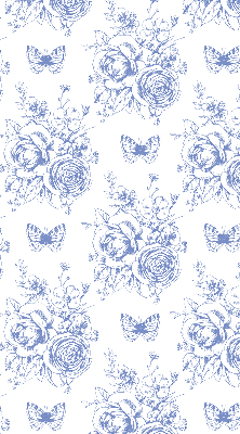 Verdunkelungsrollo mit blauem Blumen- und Schmetterlingsmuster