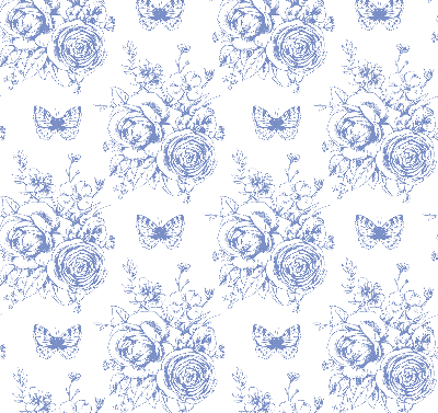 Verdunkelungsrollo mit blauem Blumen- und Schmetterlingsmuster