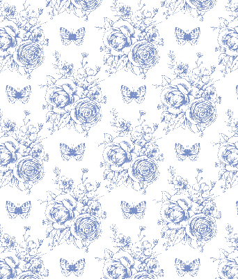 Verdunkelungsrollo mit blauem Blumen- und Schmetterlingsmuster