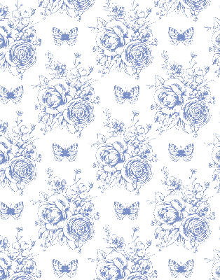 Verdunkelungsrollo mit blauem Blumen- und Schmetterlingsmuster