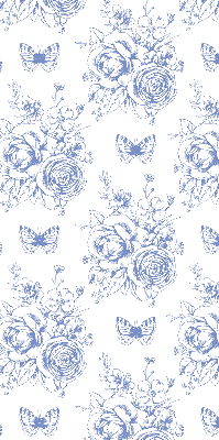 Verdunkelungsrollo mit blauem Blumen- und Schmetterlingsmuster