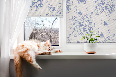 Verdunkelungsrollo mit blauem Blumen- und Schmetterlingsmuster