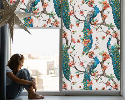 Fenster Rollo mit Motiv eines Pfaues auf einem Ast