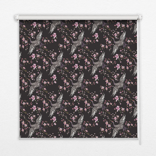 Fenster Rollo mit Motiv aus Reihern und Blumen