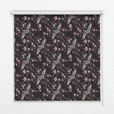 Fenster Rollo mit Motiv aus Reihern und Blumen