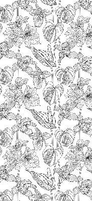 Verdunkelungsrollo mit eingezeichnetem Blumenmuster