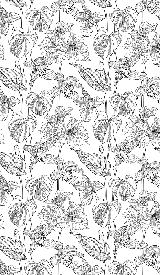 Verdunkelungsrollo mit eingezeichnetem Blumenmuster